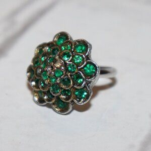 🌿 Silver Floral Rhinestone Ring · Adjustable Size 6–8 🌿